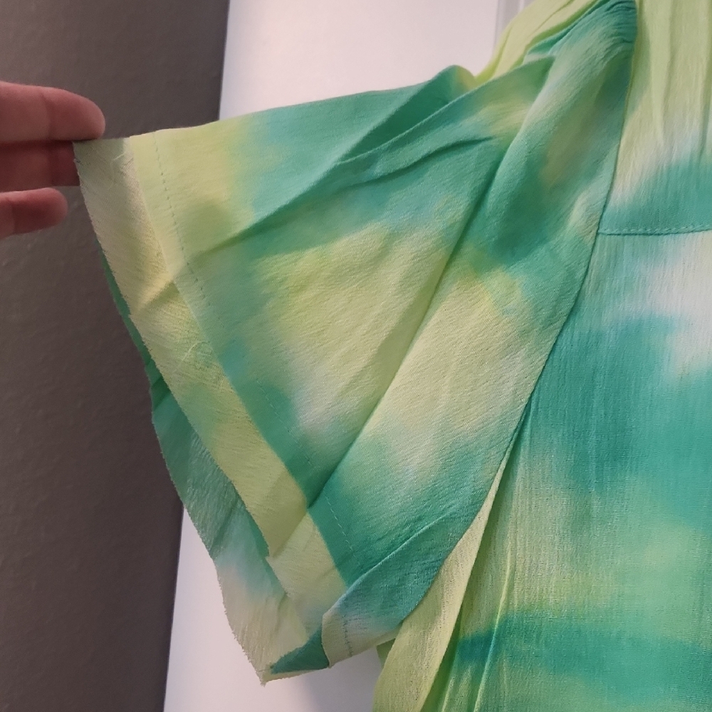 NWT- Womens Umgee Green and Yellow Tye Die Boxy Short Sleeve Blouse Size Large - Picture 4 of 6